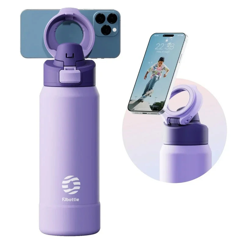 Botella de Agua con soporte para telefono para Gym (Acero inoxidable)